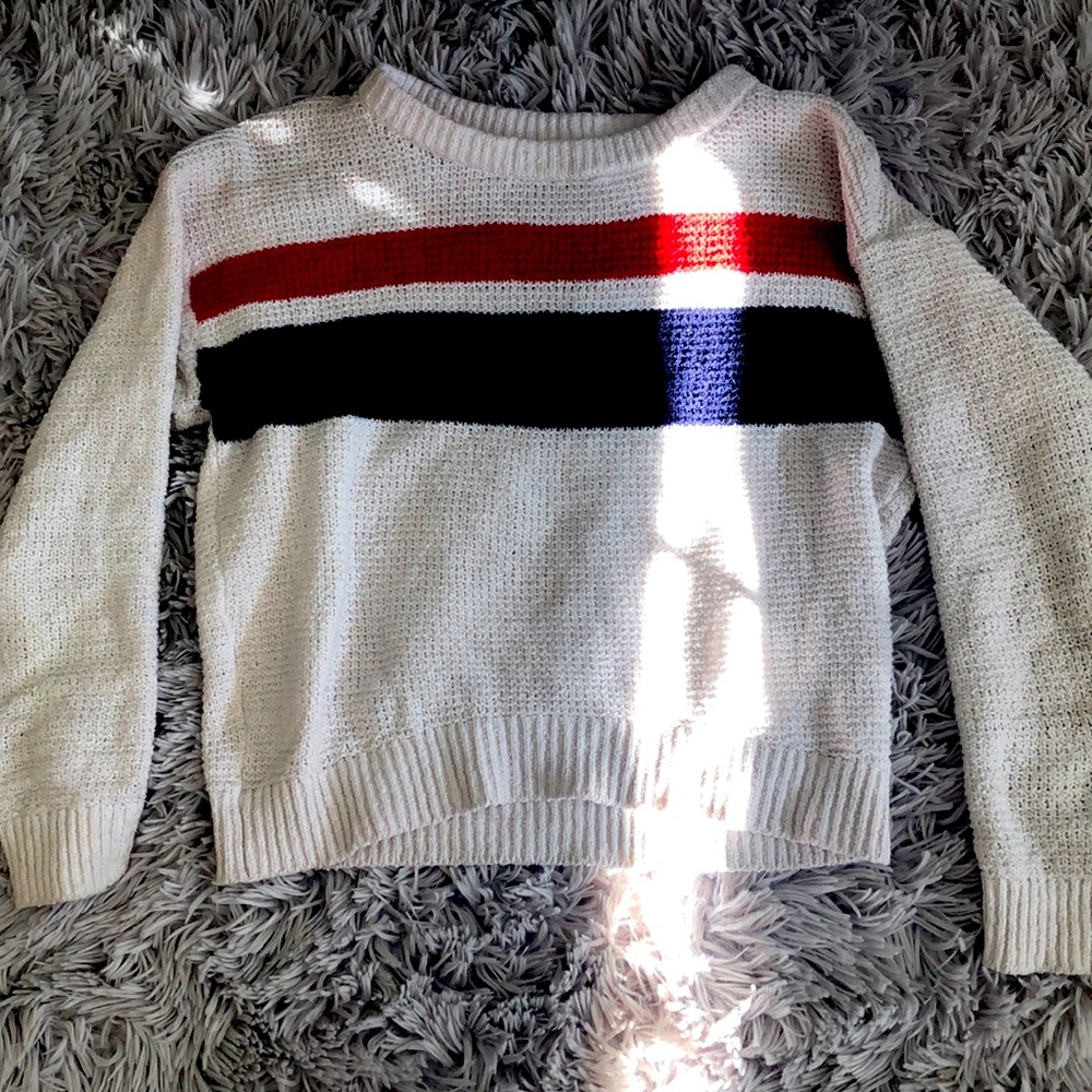 Red and blue kited sweater